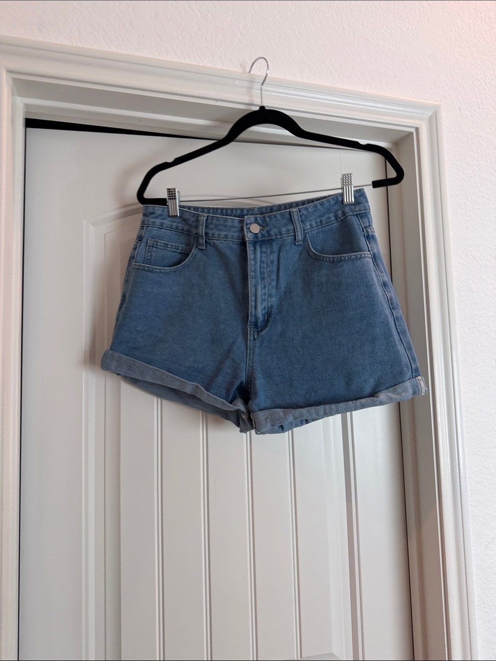 Classic High-Rise Blue Denim Shorts